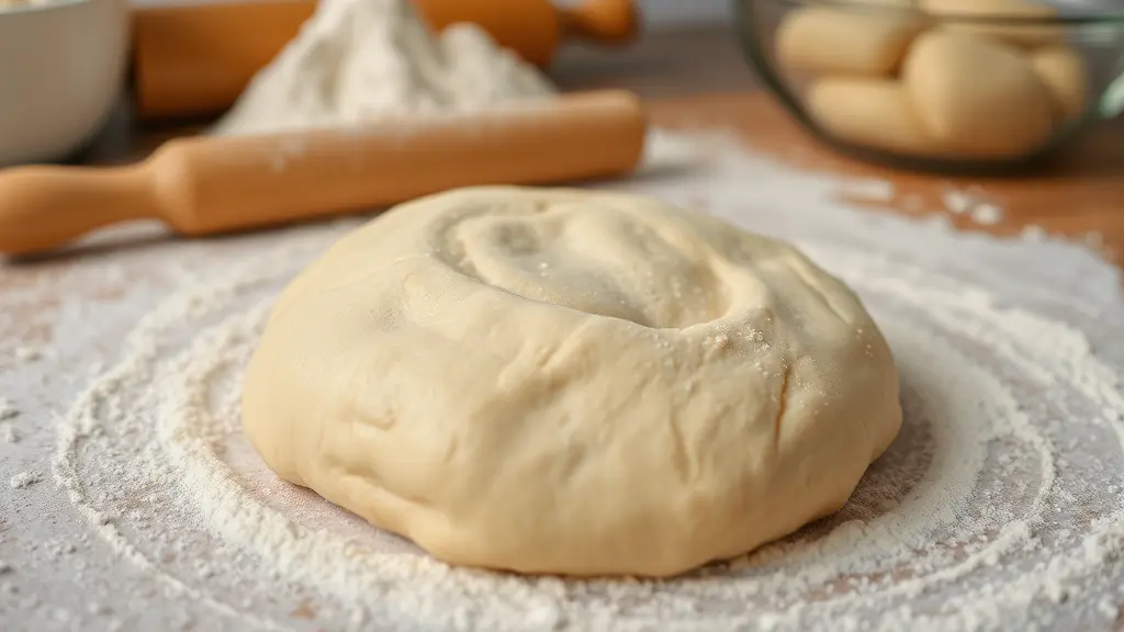 Hands kneading soft dough on a floured surface, showcasing the process of creating the perfect bread texture during preparation.